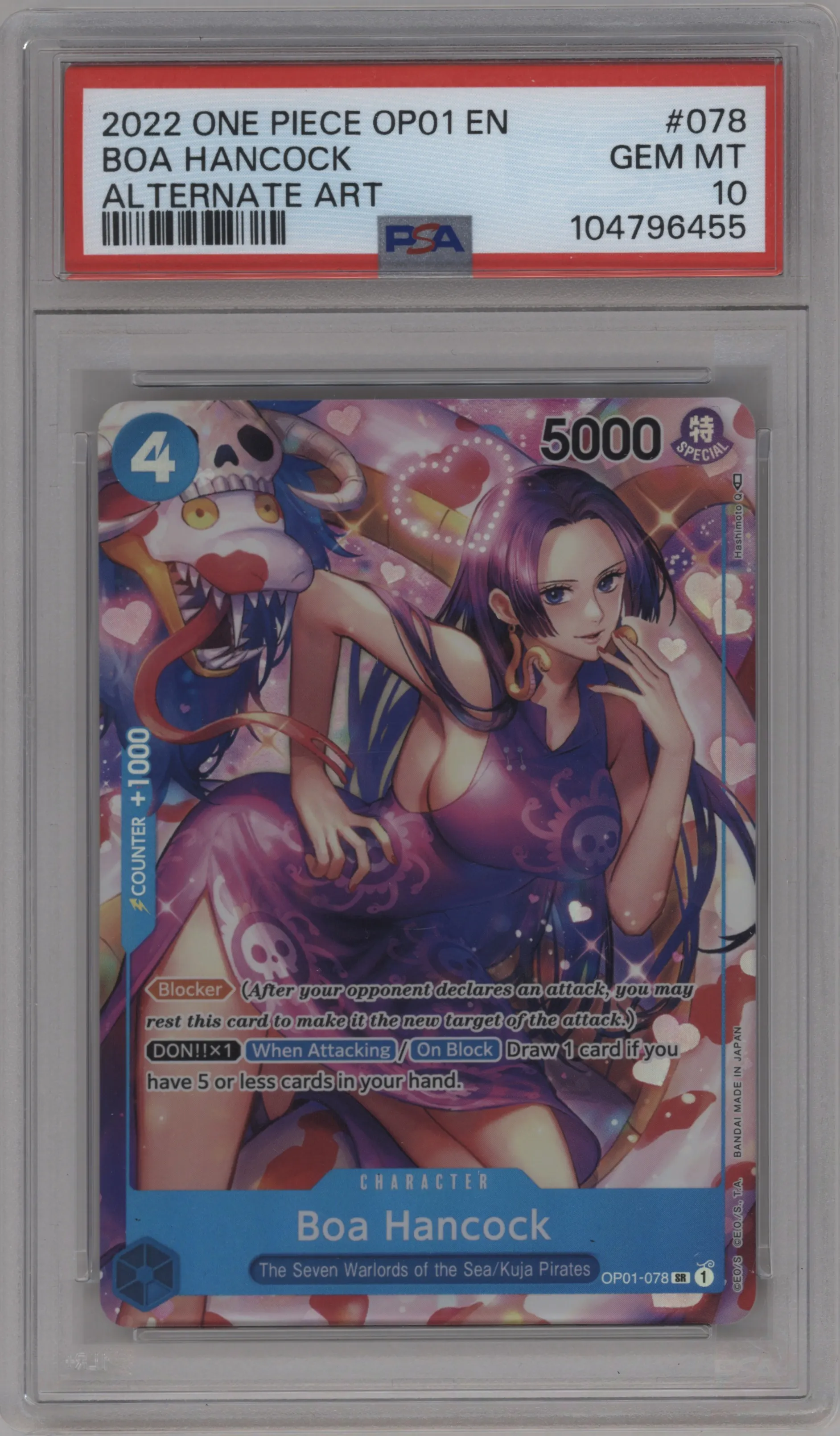 2022 One Piece Romance Dawn Boa Hancock Alternate Art SR #OP01-078 SR PSA 10