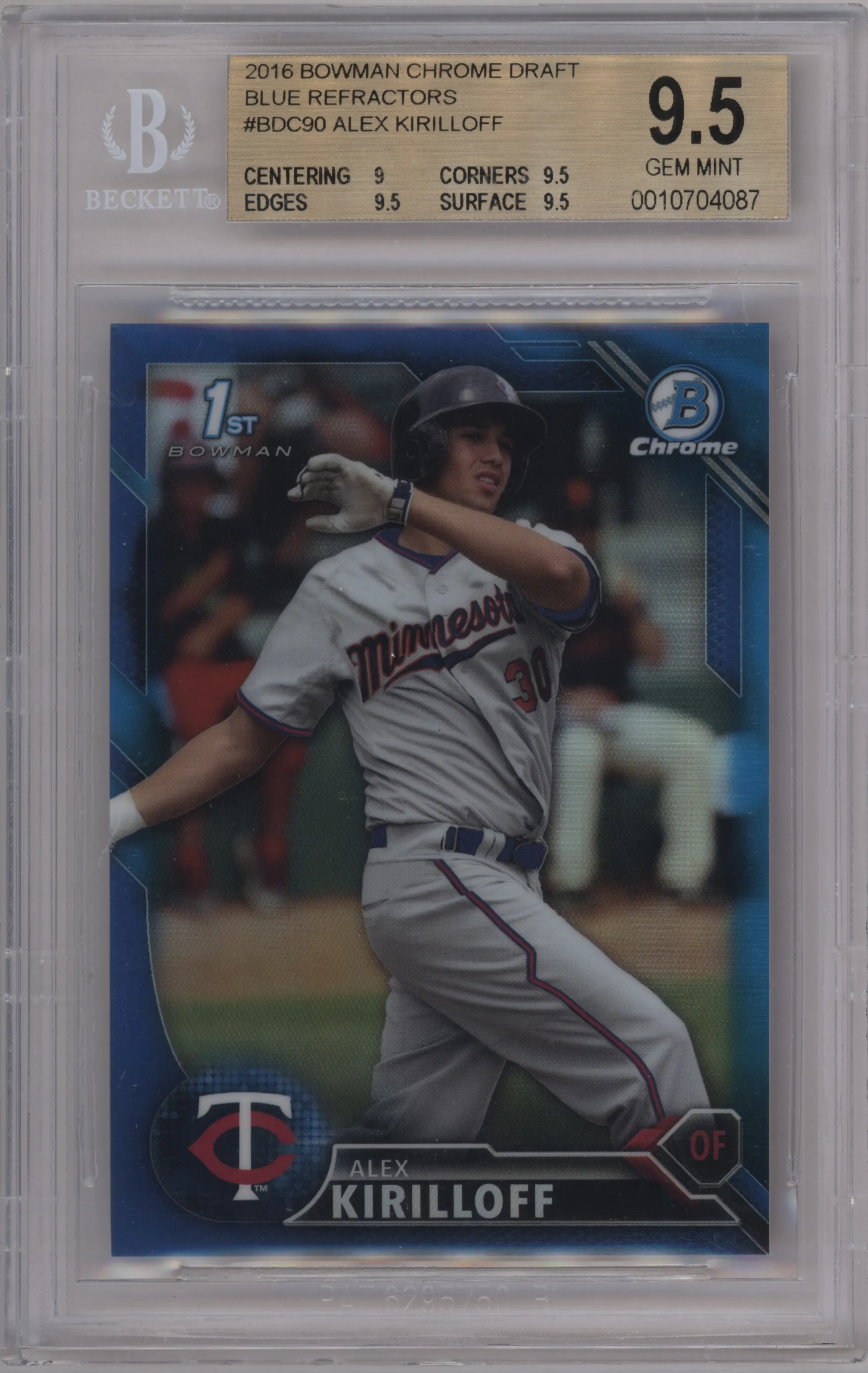 2016 Bowman Draft Chrome Alex Kirilloff Blue Refractor BGS 9.5