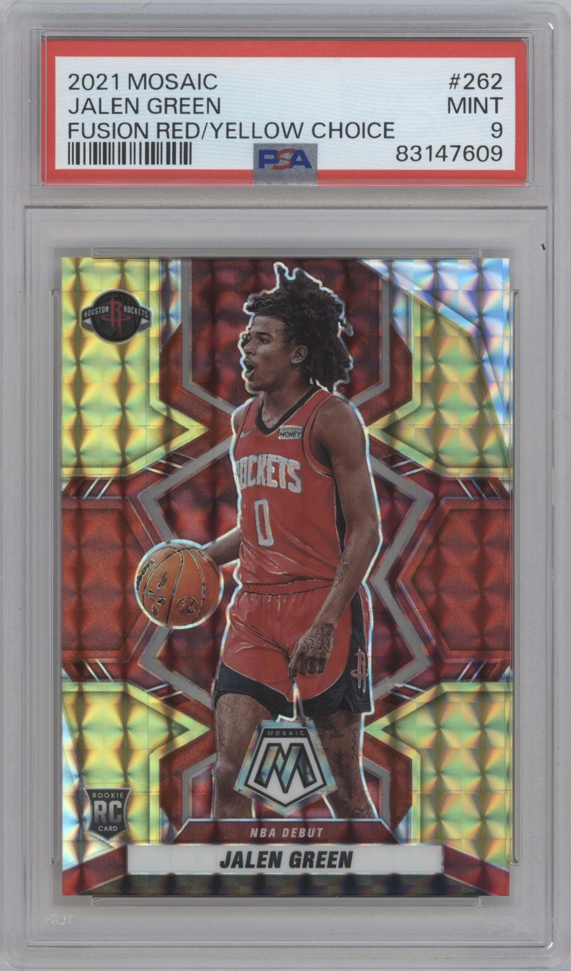 2021 Panini Mosaic Jalen Green Choice Fusion Red & Yellow #262 PSA 9