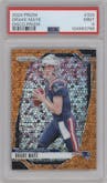Drake Maye from the 2024 Panini Prizm set featuring a Disco parallel graded by PSA and given an overall grade of 9.