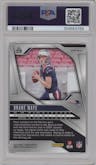 Drake Maye from the 2024 Panini Prizm set featuring a Disco parallel graded by PSA and given an overall grade of 9.