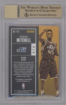 Donovan Mitchell from the 2017-18 Panini Contenders set graded by Beckett and given an overall grade of 10.
