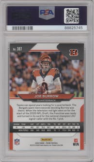 Joe Burrow from the 2020 Panini Prizm set graded by PSA and given an overall grade of 10.