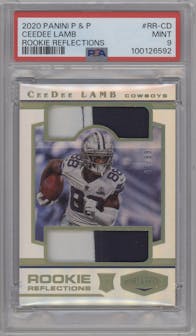 CeeDee Lamb from the 2020 Panini Plates & Patches set graded by PSA and given an overall grade of 9.