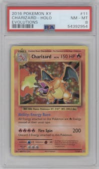 Charizard  from the 2016 Pokemon XY set graded by PSA and given an overall grade of 8.
