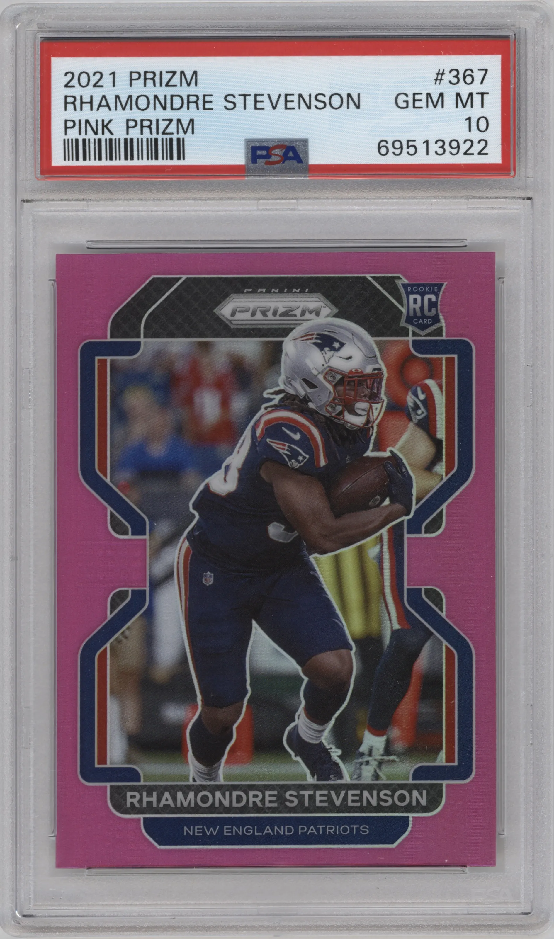 2021 Panini Prizm Rhamondre Stevenson Pink Prizm PSA 10