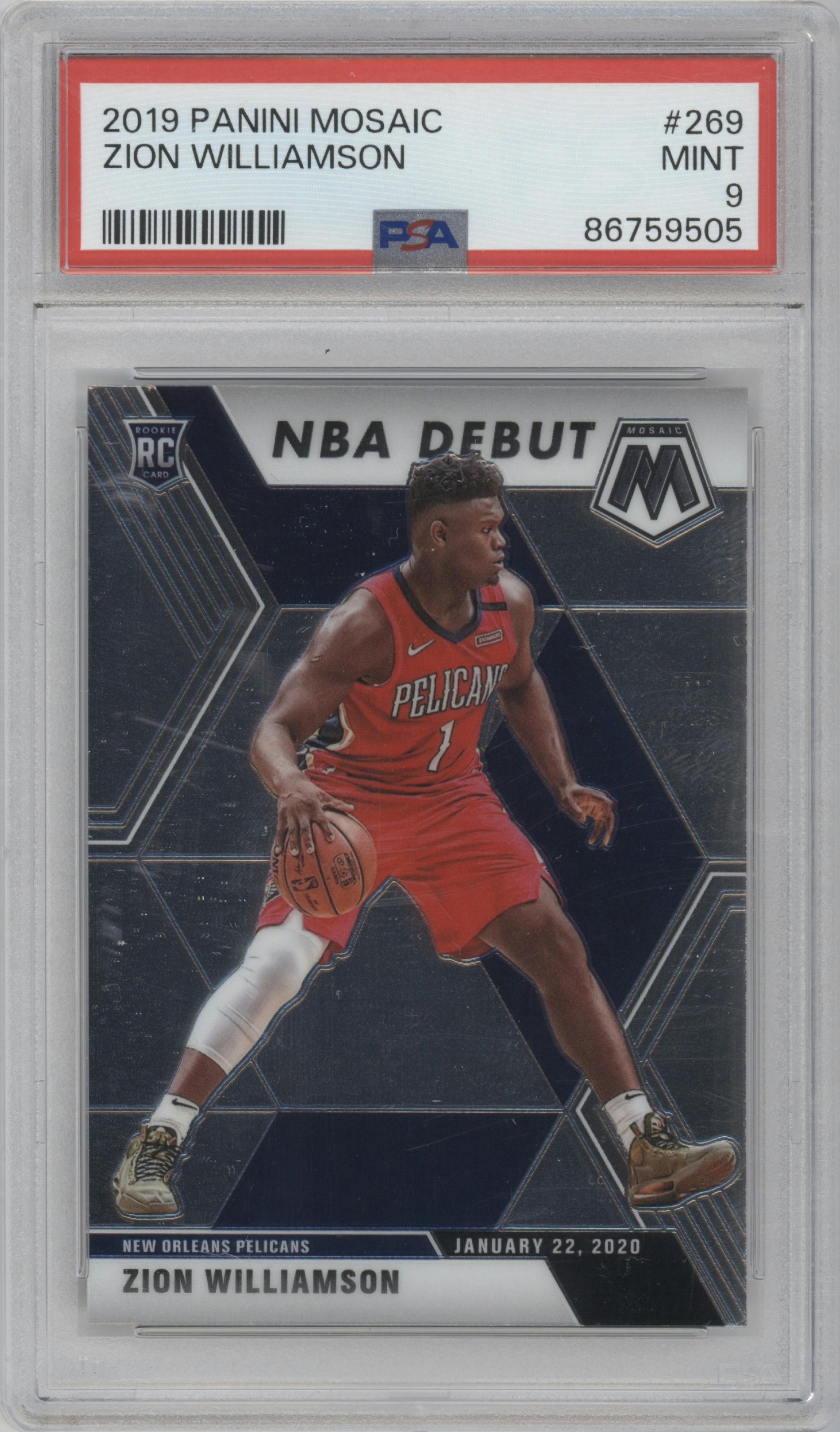 Zion Williamson from the 2019-20 Panini Mosaic  set graded by PSA and given an overall grade of 9.