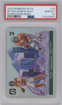 Bo Nix/John Elway from the 2024 Donruss Optic set graded by PSA and given an overall grade of 10.