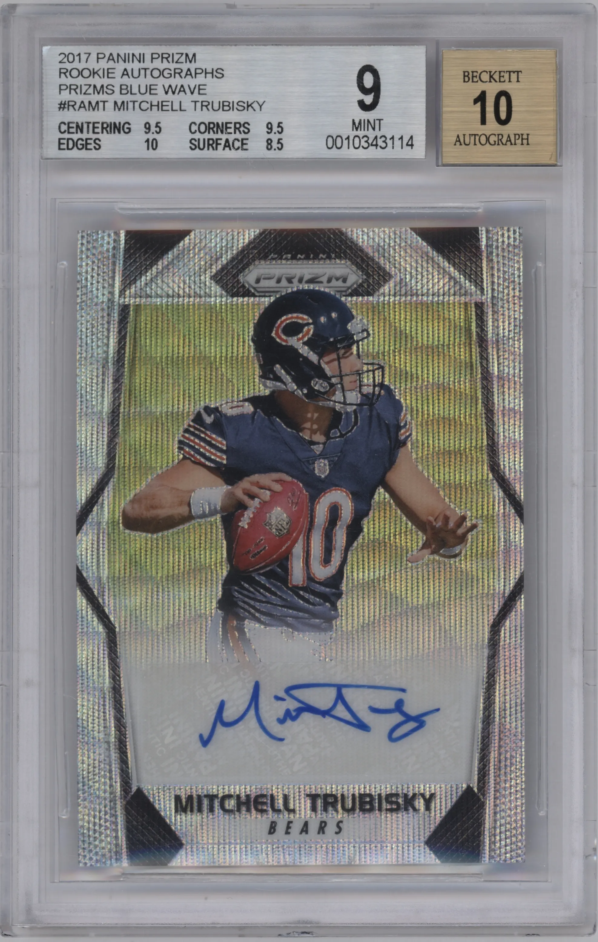 2017 Panini Prizm Rke.Auto Mitchell Trubisky Blue Wave #RA-MT BGS 9