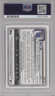 Bobby Witt Jr. from the 2020 Bowman Mega Box Chrome set graded by PSA and given an overall grade of 10.