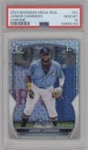 Junior Caminero from the 2023 Bowman Mega Box set graded by PSA and given an overall grade of 10.