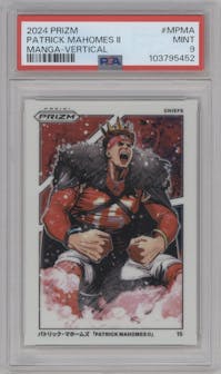 Patrick Mahomes II from the 2024 Panini Prizm set graded by PSA and given an overall grade of 9.