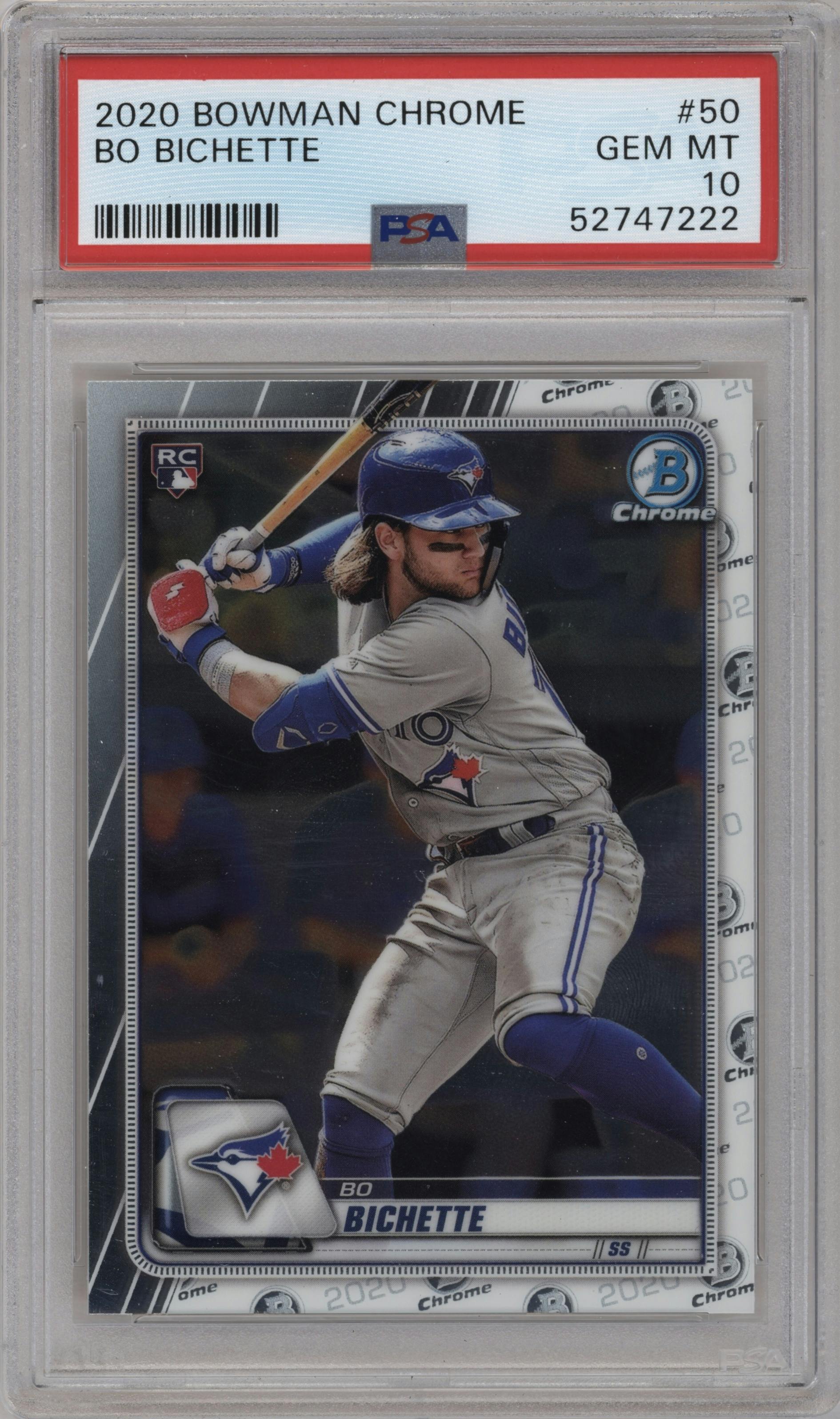 Bo Bichette from the 2020 Bowman Chrome set graded by PSA and given an overall grade of 10.
