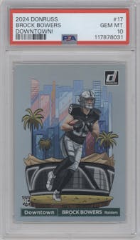 Brock Bowers from the 2024 Donruss set graded by PSA and given an overall grade of 10.