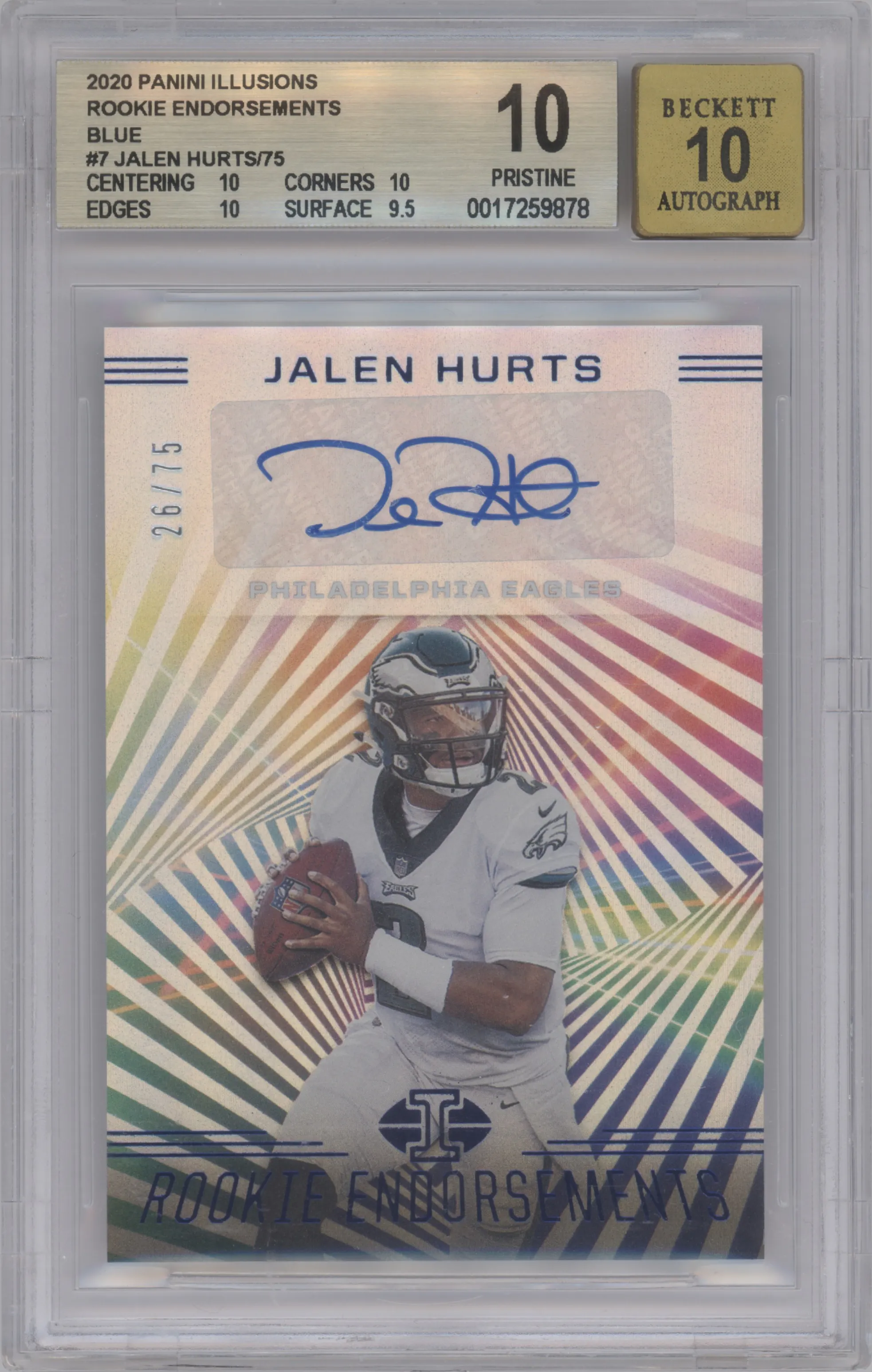 2020 Panini Illusions Rke.Endorsements Jalen Hurts Blue #RE7 BGS 10
