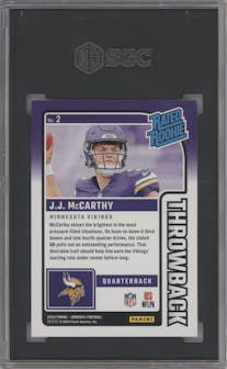 J.J. McCarthy from the 2024 Donruss set graded by SGC and given an overall grade of 10.