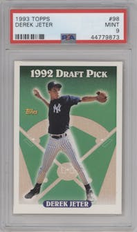 Derek Jeter from the 1993 Topps set graded by PSA and given an overall grade of 9.