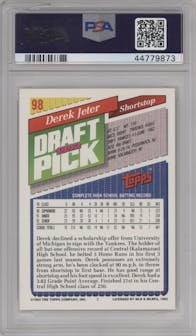 Derek Jeter from the 1993 Topps set graded by PSA and given an overall grade of 9.