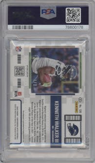 Kenneth Walker III from the 2022 Panini Contenders Optic set featuring a Black Pulsar parallel graded by PSA and given an overall grade of 10.