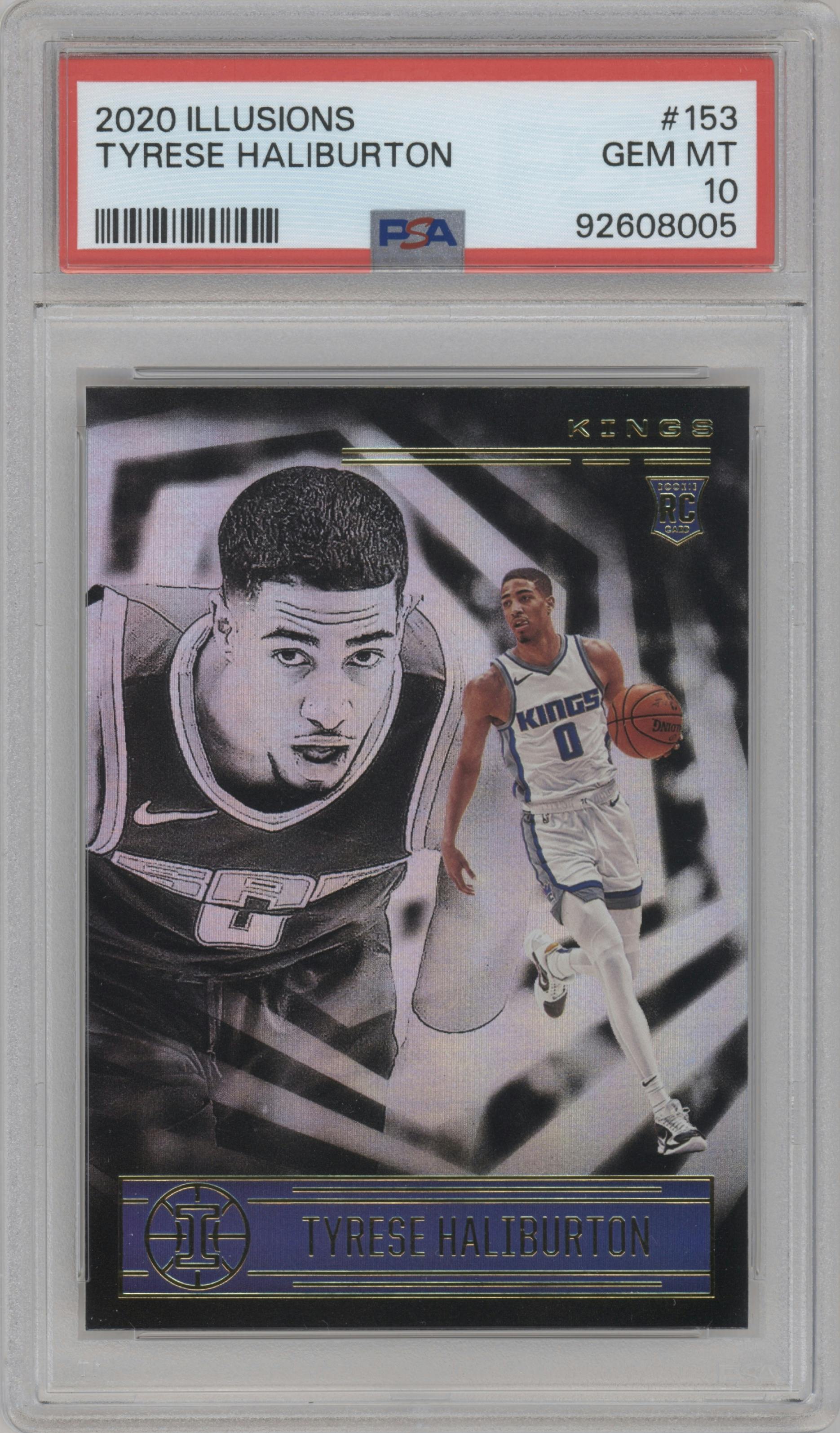Tyrese Haliburton from the 2020-21 Panini Illusions  set graded by PSA and given an overall grade of 10.