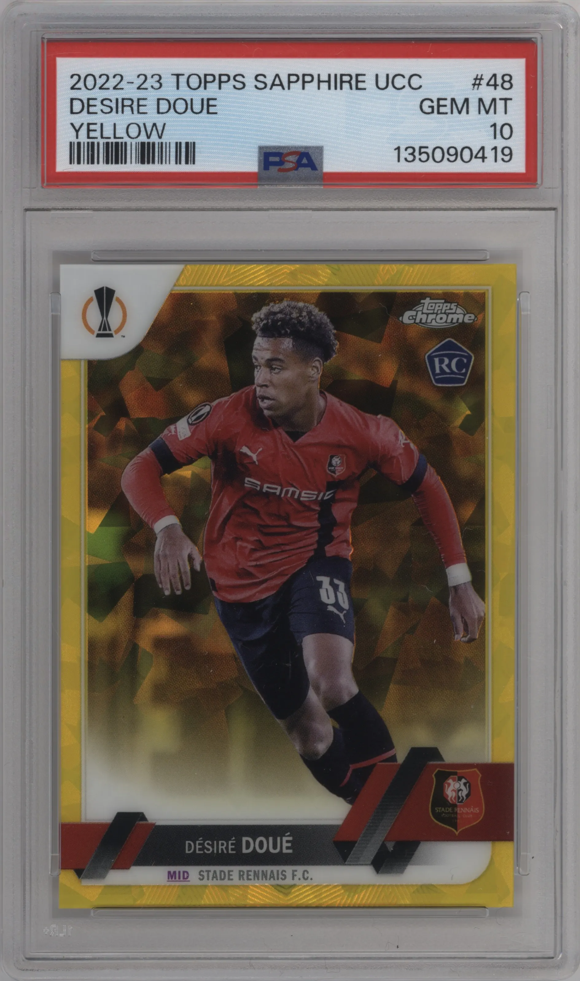 2022 Topps Chrome Sapphire Edition UEFA Club Competitions Desire Doue Yellow #48 PSA 10