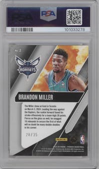 Brandon Miller from the 2023-24 Panini Phoenix set featuring a Yellow parallel graded by PSA and given an overall grade of 9.