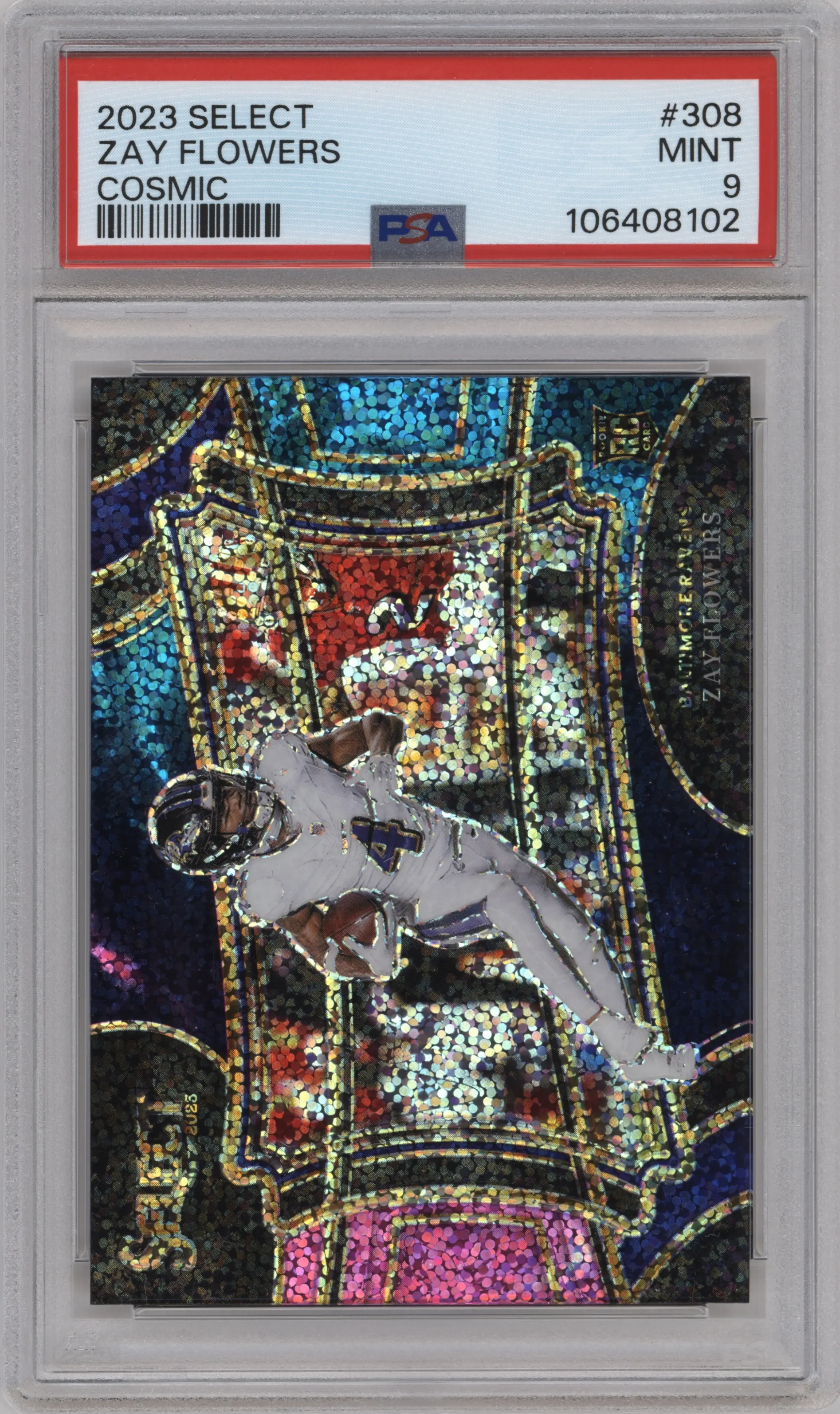 2023 Panini Select Field Lvl. Zay Flowers Cosmic #308 PSA 9
