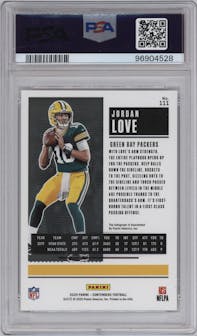 Jordan Love from the 2020 Panini Contenders set graded by PSA and given an overall grade of 10.