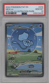 Mew ex from the 2024 Pokemon SV set graded by PSA and given an overall grade of 10.