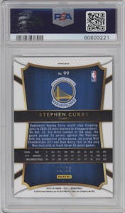 Stephen Curry from the 2015-16 Panini Select  set featuring a Tie-Dye parallel graded by PSA and given an overall grade of 9.