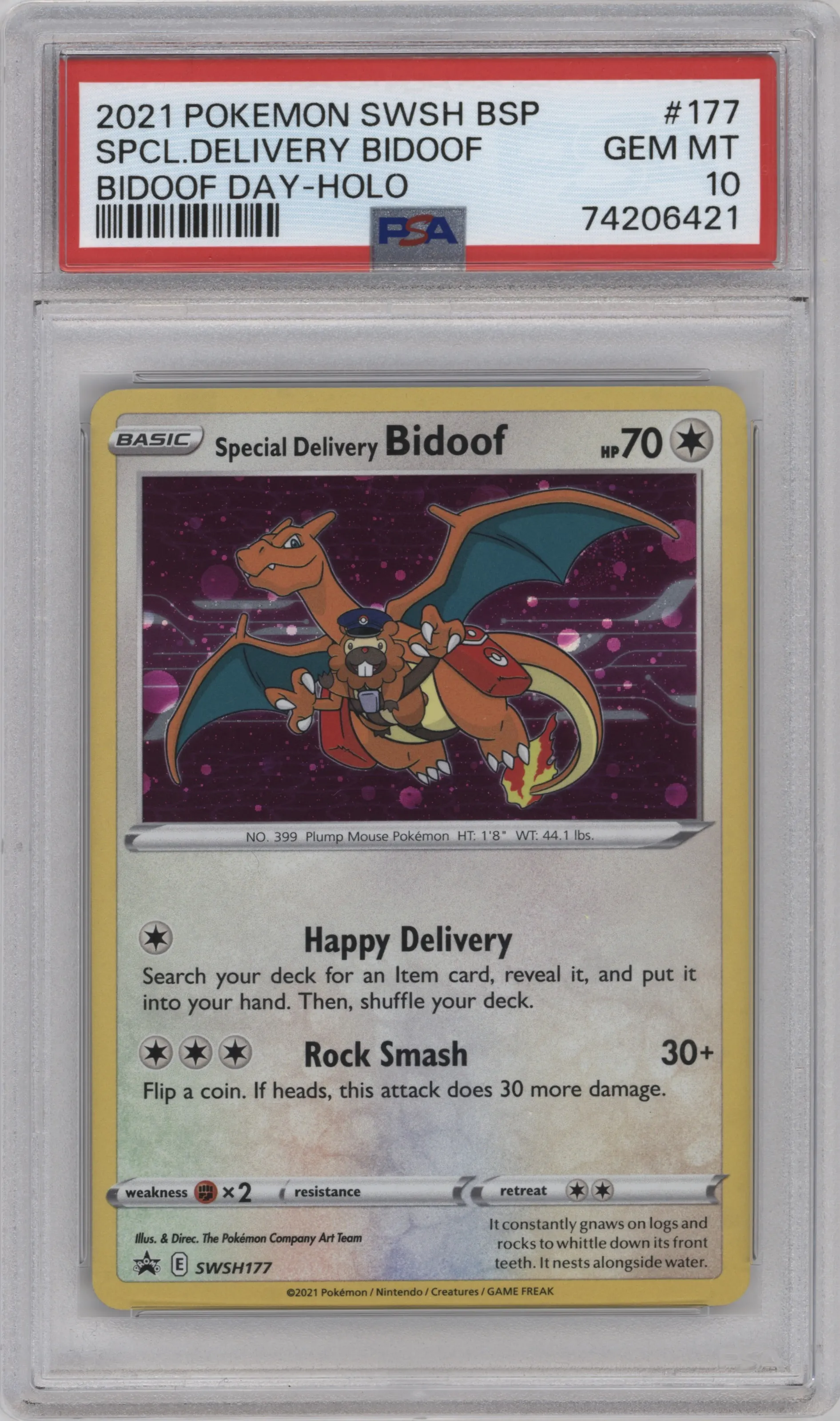2021 Pokemon SWSH Special Delivery Bidoof Bidoof Day #SWSH177 PSA 10