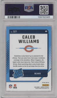 Caleb Williams from the 2024 Donruss set featuring a Pink parallel graded by PSA and given an overall grade of 10.
