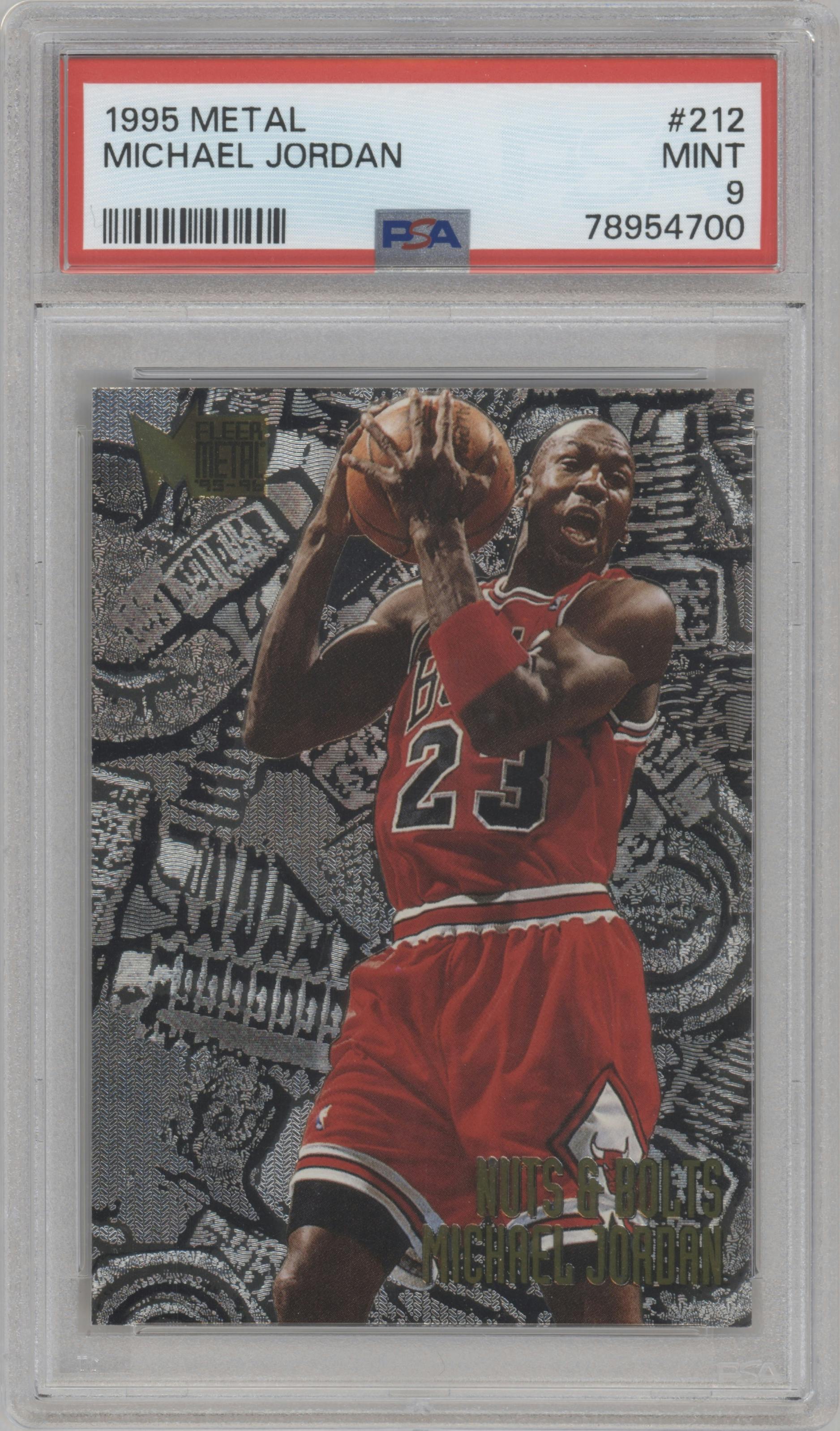 Michael Jordan from the 1995-96 Fleer Metal set graded by PSA and given an overall grade of 9.
