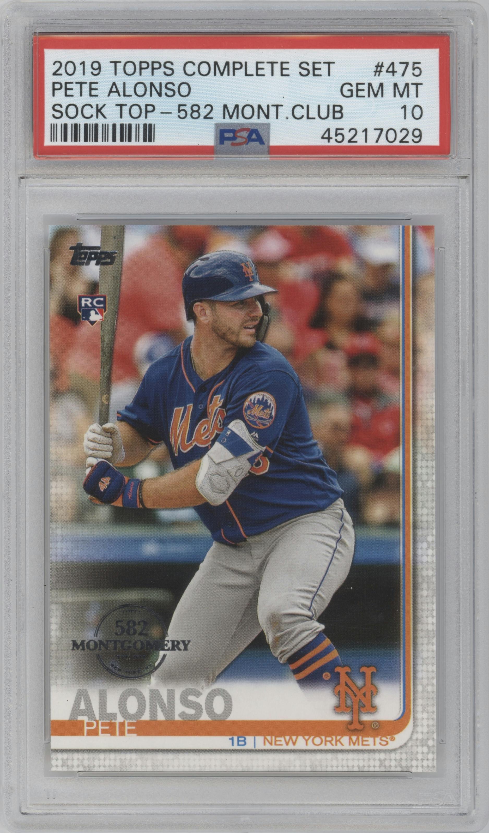Pete Alonso from the 2019 Topps Series 2 set graded by PSA and given an overall grade of 10.