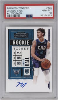 LaMelo Ball from the 2020-21 Panini Contenders set graded by PSA and given an overall grade of 10.