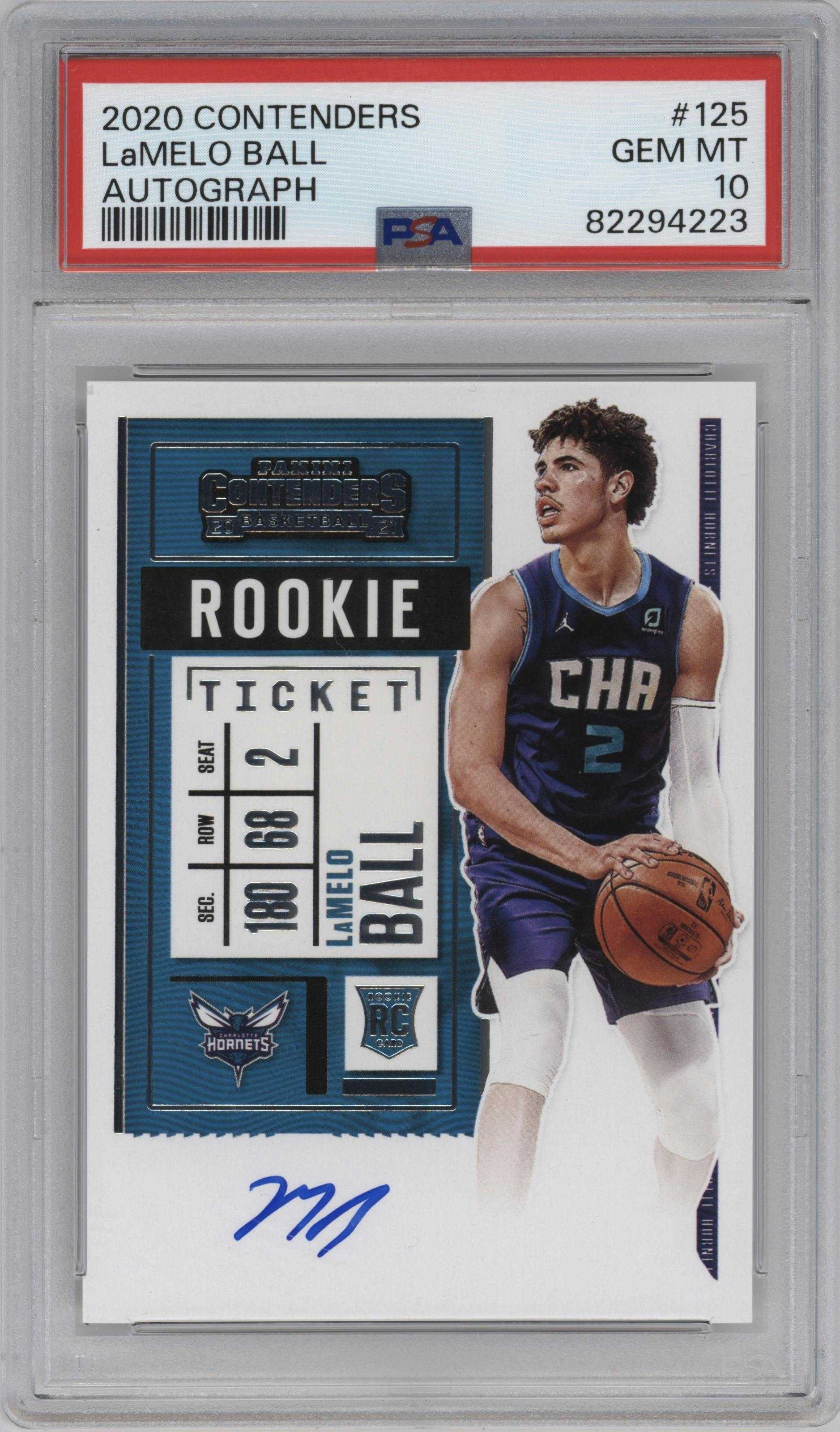 LaMelo Ball from the 2020-21 Panini Contenders set graded by PSA and given an overall grade of 10.