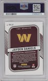 Jayden Daniels from the 2024 Donruss set graded by PSA and given an overall grade of 10.