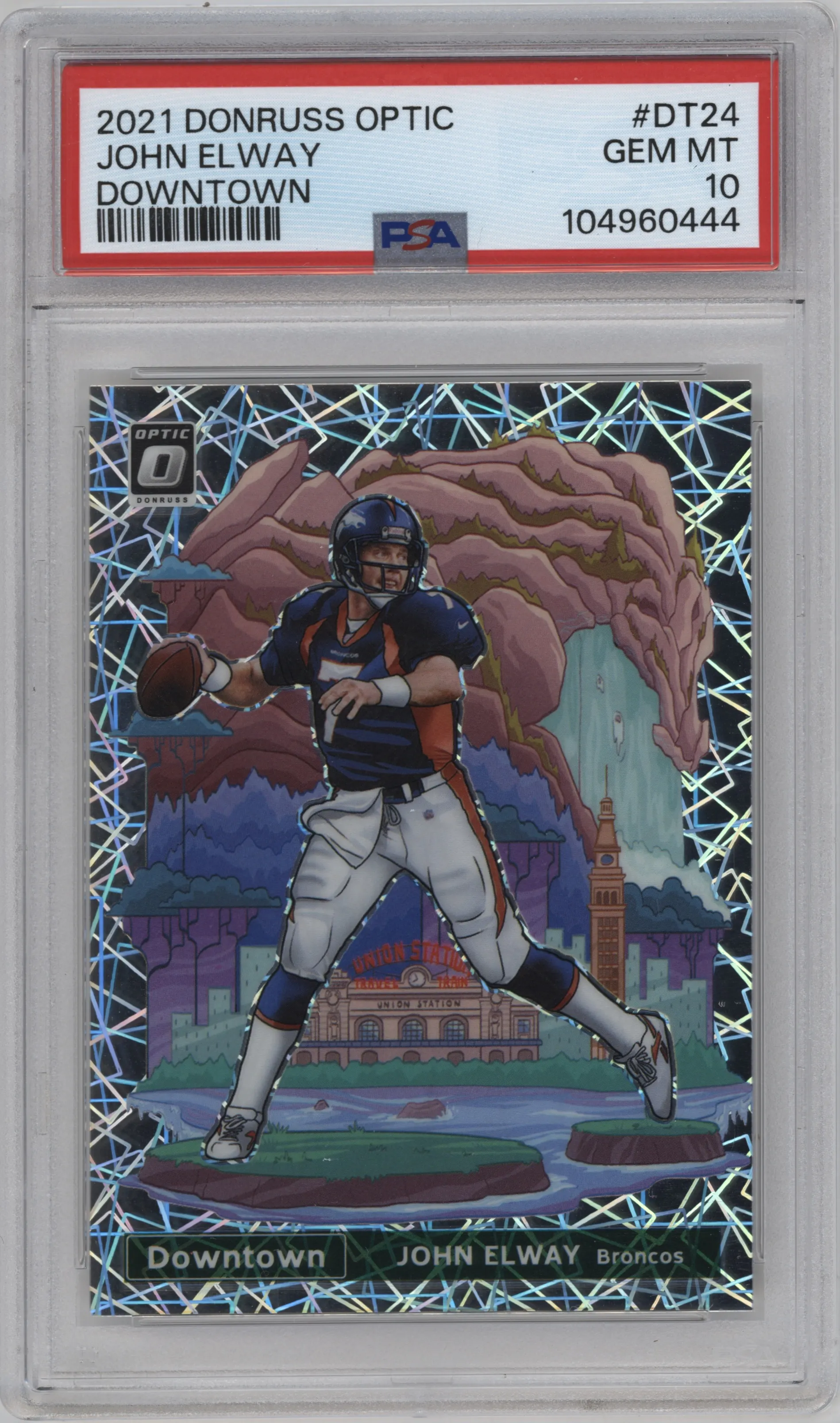 John Elway from the 2021 Panini Donruss Optic set graded by PSA and given an overall grade of 10.