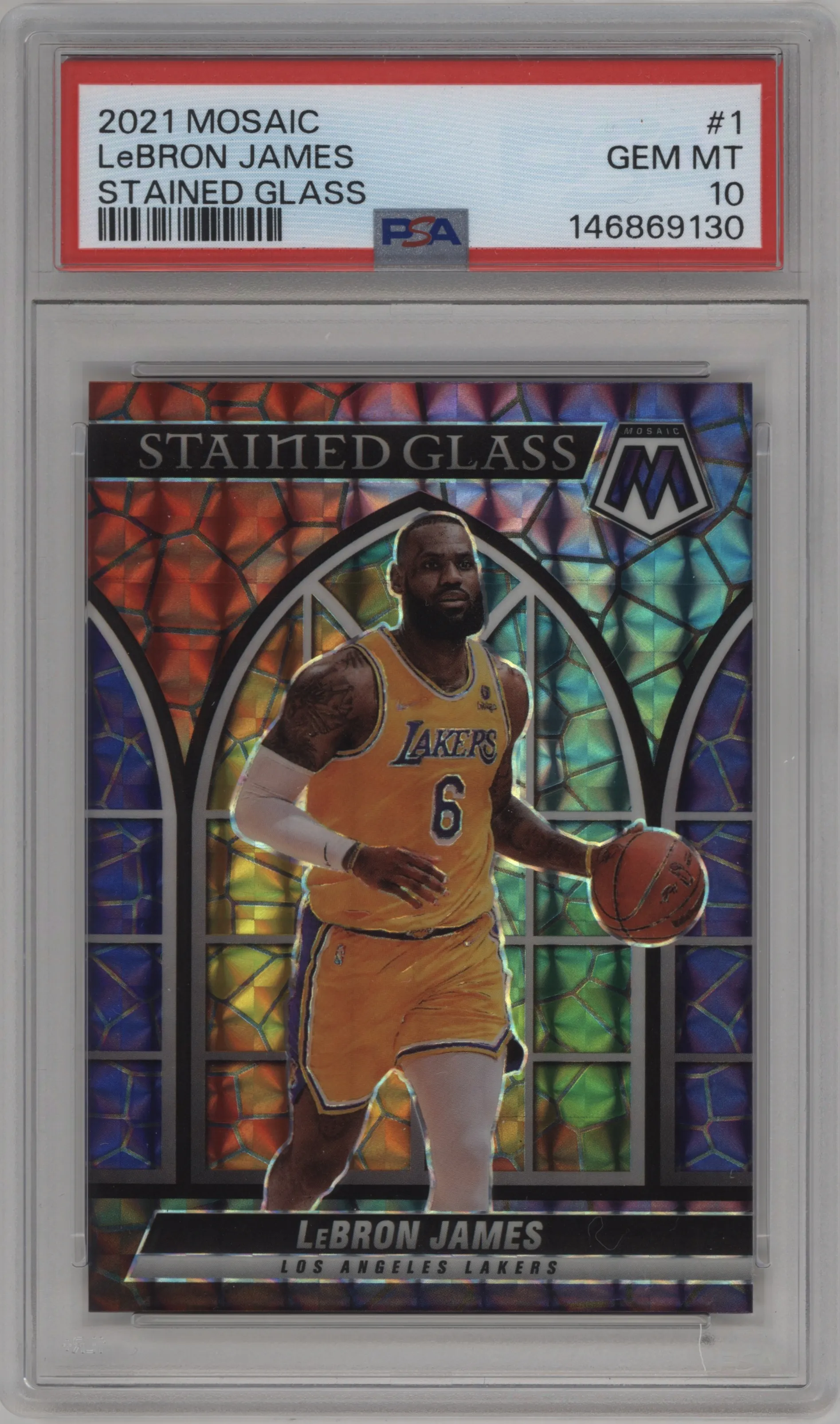 2021 Panini Mosaic Stained Glass LeBron James #1 PSA 10