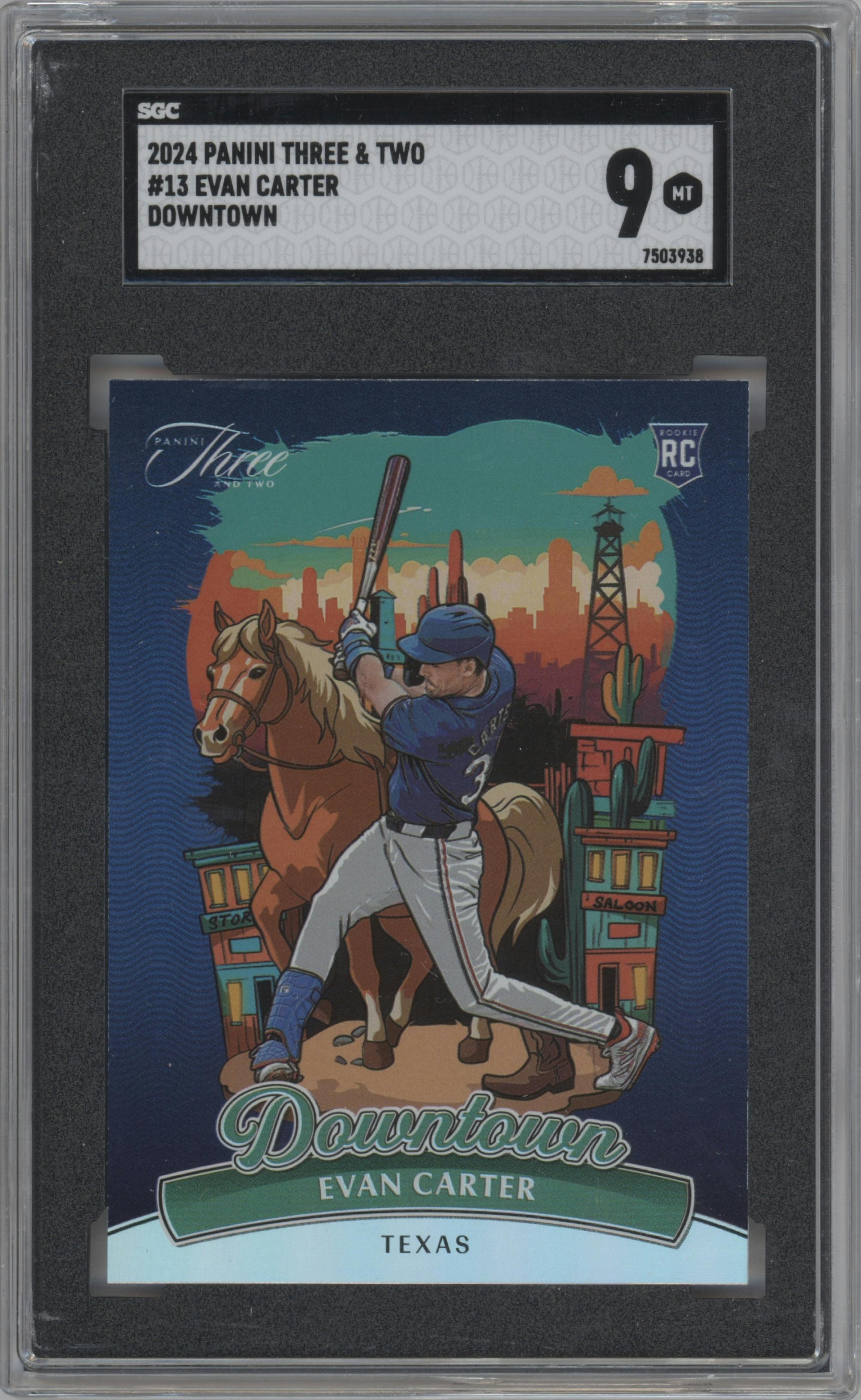 Evan Carter from the 2024 Panini Three and Two set graded by SGC and given an overall grade of 9.
