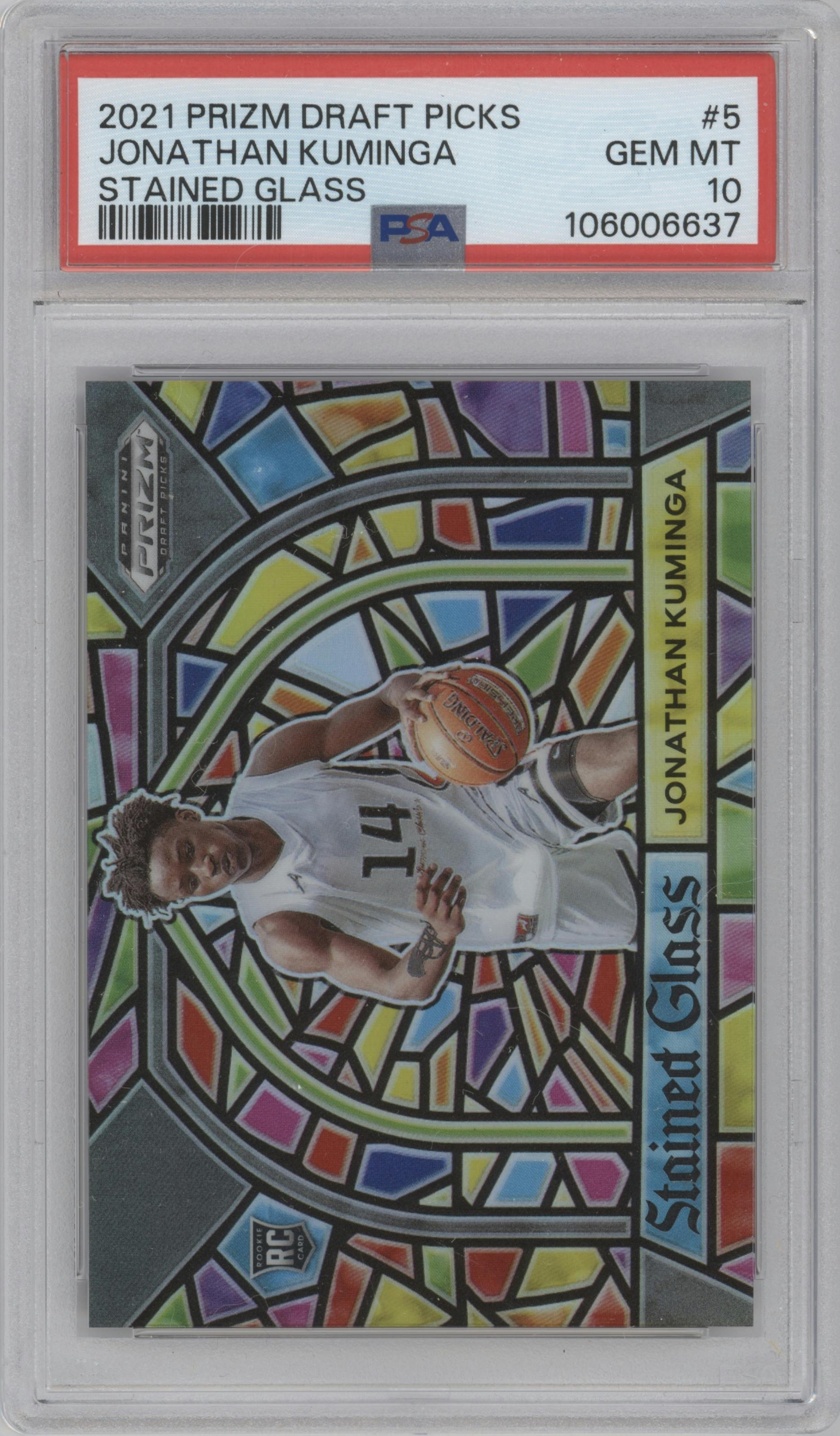 Jonathan Kuminga from the 2021-22 Panini Prizm Draft Picks set graded by PSA and given an overall grade of 10.