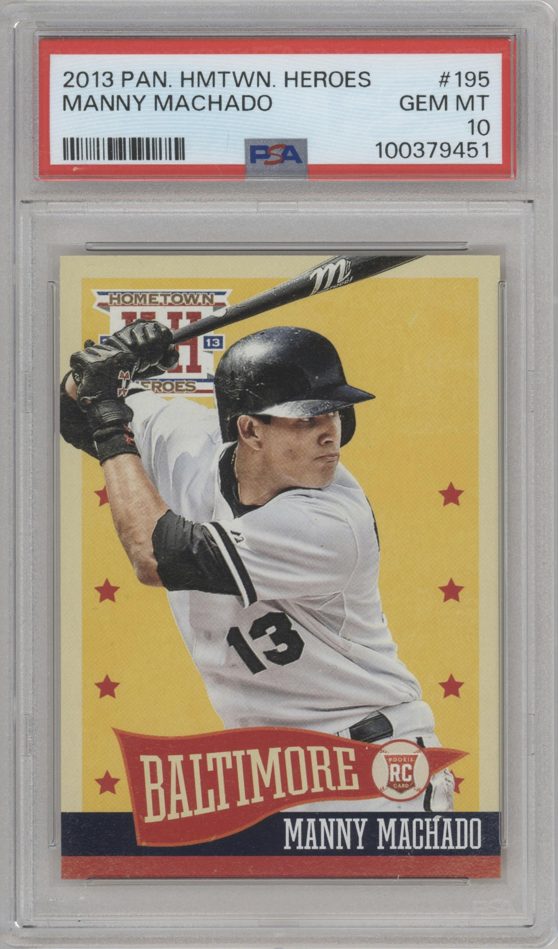Manny Machado from the 2013 Panini Hometown Heroes set graded by PSA and given an overall grade of 10.