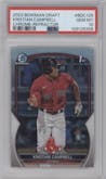 Kristian Campbell from the 2023 Bowman Draft set featuring a Refractor parallel graded by PSA and given an overall grade of 10.