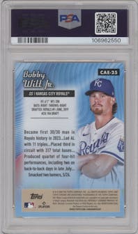 Bobby Witt Jr. from the 2024 Topps Chrome set graded by PSA and given an overall grade of 10.