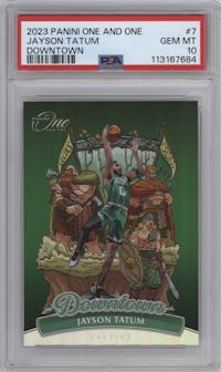 Jayson Tatum from the 2023-24 Panini One and One set graded by PSA and given an overall grade of 10.