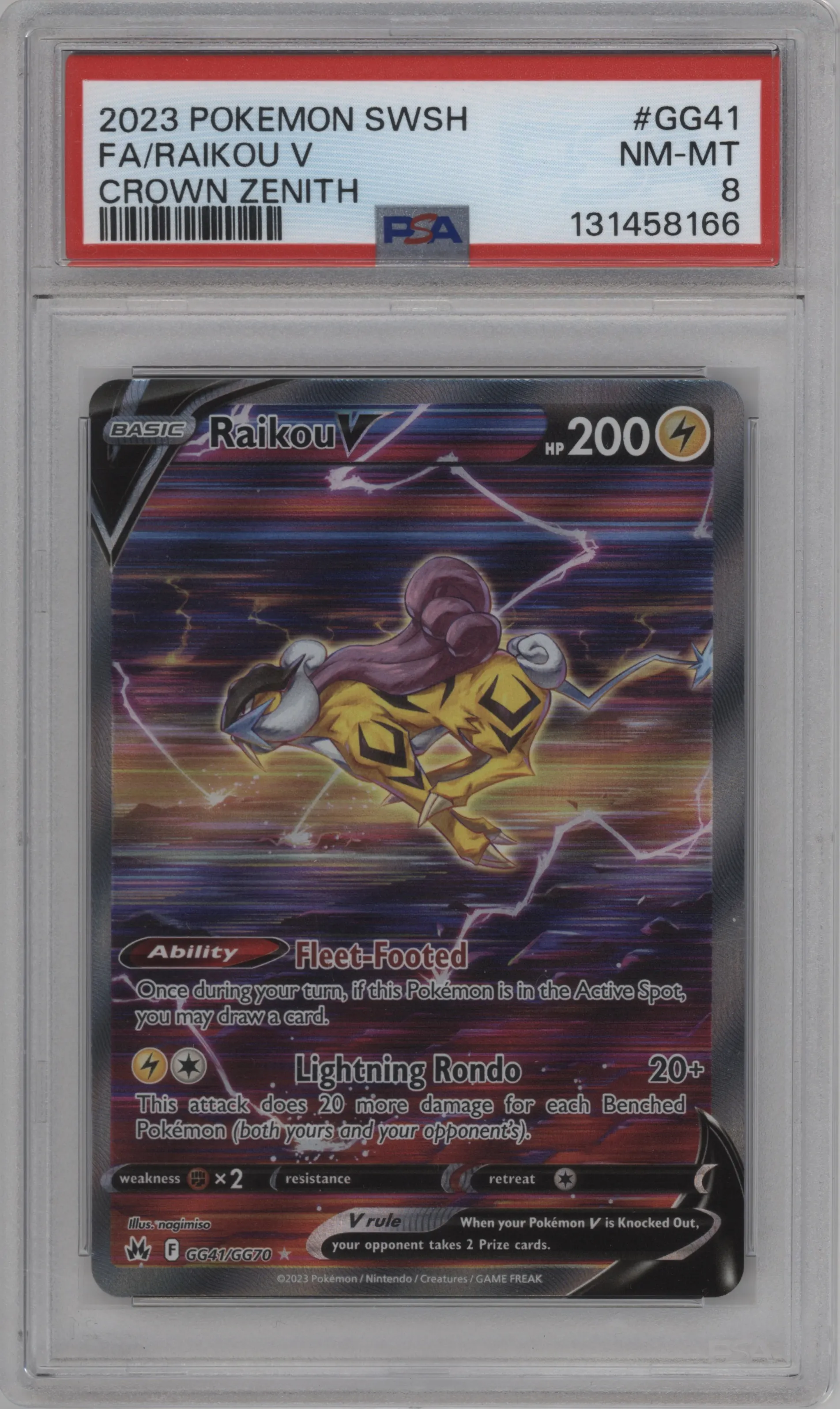 2023 Pokemon SWSH Crown Zenith GG Raikou V #GG41 PSA 8