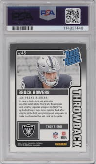 Brock Bowers from the 2024 Donruss set graded by PSA and given an overall grade of 10.