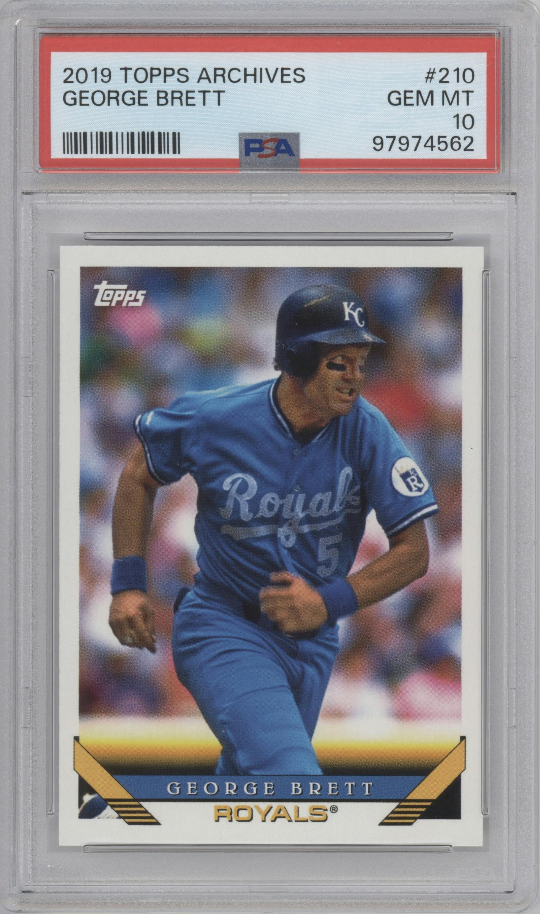 George Brett from the 2019 Topps Archives set graded by PSA and given an overall grade of 10.
