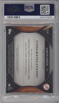 Aaron Judge from the 2018 Topps Tribute set graded by PSA and given an overall grade of 9.