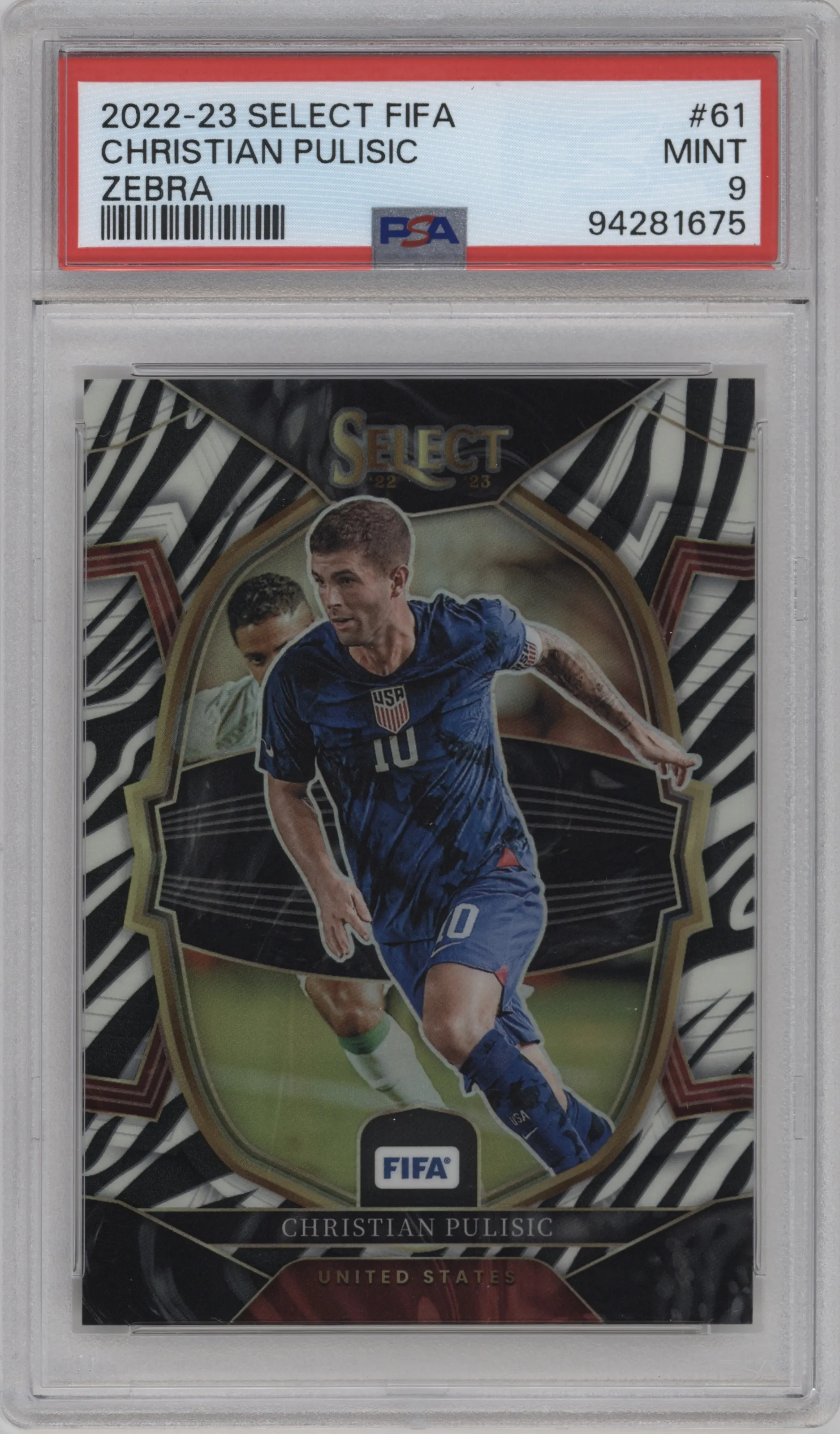 2022 Panini Select FIFA Terrace Christian Pulisic Zebra PSA 9